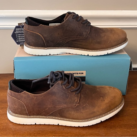 Tom’s Size 10 Men’s Navi Oxford Topaz Brown Leather Water Resistant NIB - Picture 1 of 7